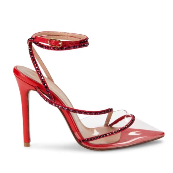 Andrea Wazen Shoes - Andrea Wazen 100MM Dassy Sunset Embellished Stiletto Pumps SPICY RED Size:39